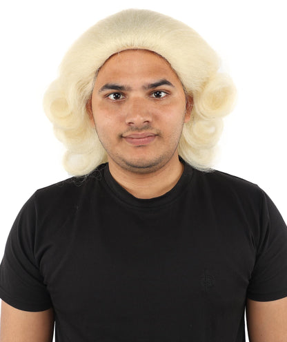 Adult Men’s Anime Series Baroque Blonde Wig | Curled Powdered Court Hairpiece | Ideal for Historical Event and Cosplay