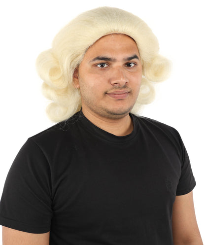 Adult Men’s Anime Series Baroque Blonde Wig | Curled Powdered Court Hairpiece | Ideal for Historical Event and Cosplay