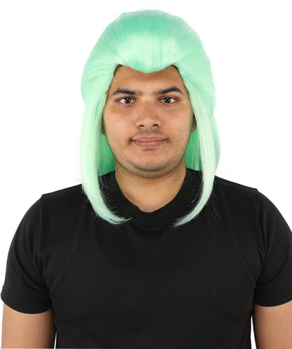Adult Men's Elevated Mullet Wig | Light Green Flame-Retardant Synthetic Fiber | Ideal for Halloween, Cosplay, Theater, Drag And Parties