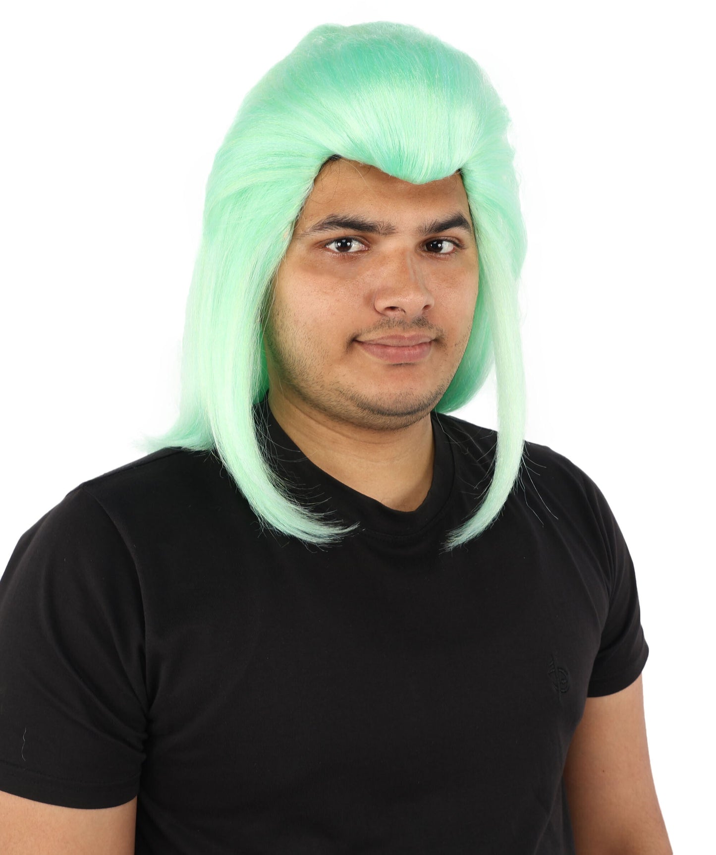 Adult Men's Elevated Mullet Wig | Light Green Flame-Retardant Synthetic Fiber | Ideal for Halloween, Cosplay, Theater, Drag And Parties