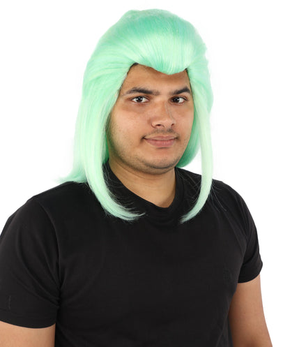 Adult Men's Elevated Mullet Wig | Light Green Flame-Retardant Synthetic Fiber | Ideal for Halloween, Cosplay, Theater, Drag And Parties