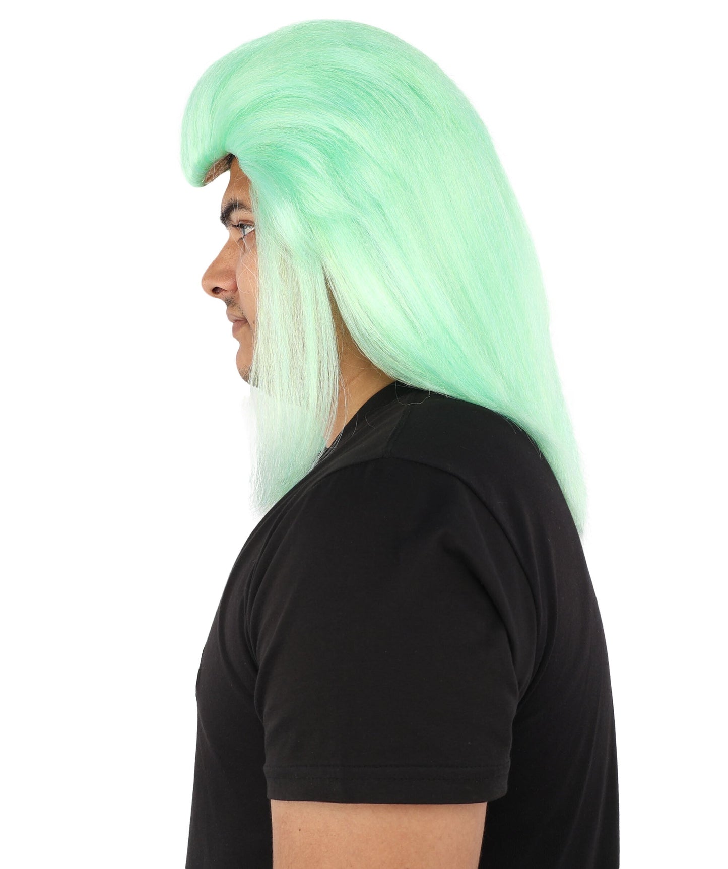 Adult Men's Elevated Mullet Wig | Light Green Flame-Retardant Synthetic Fiber | Ideal for Halloween, Cosplay, Theater, Drag And Parties