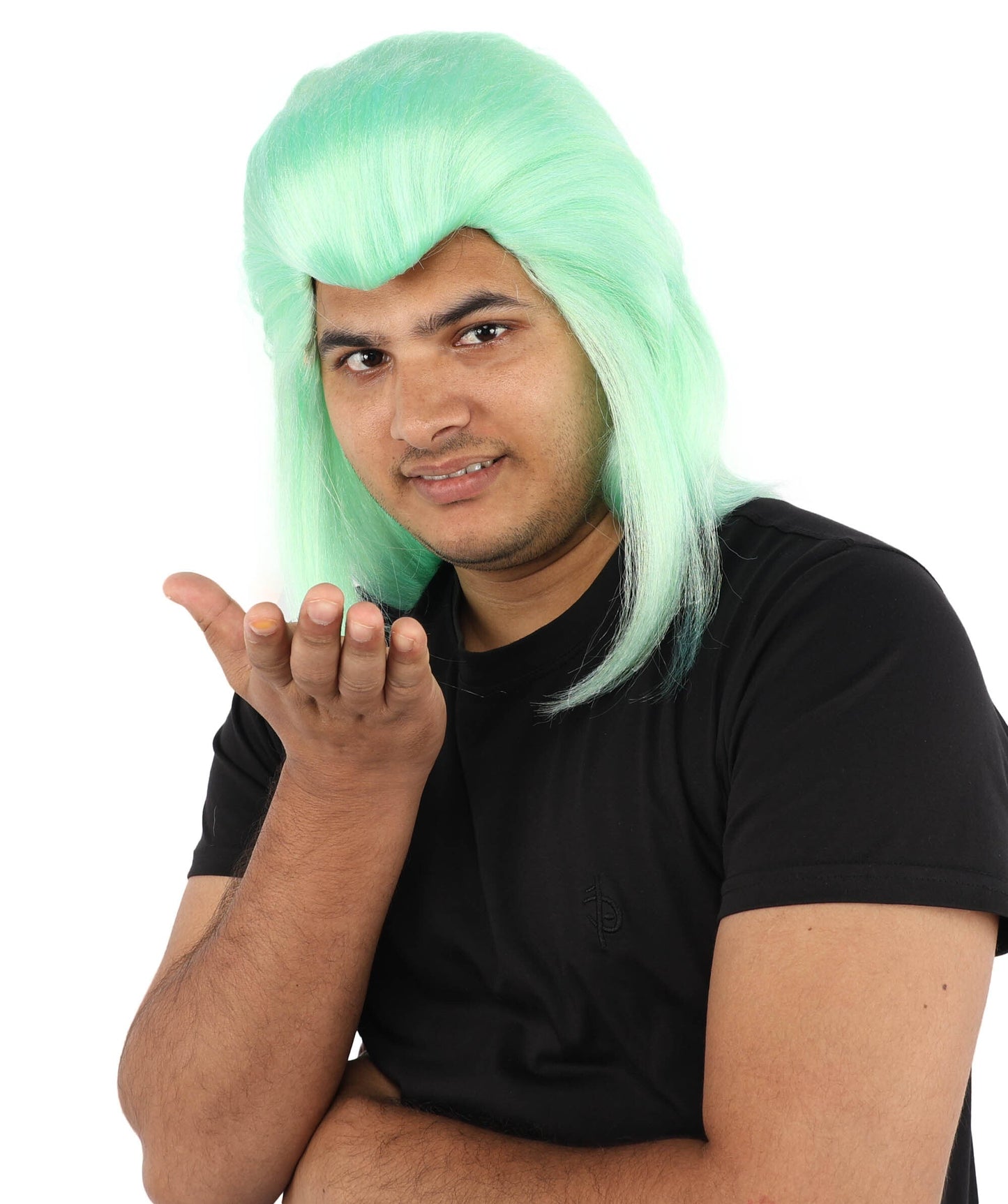 Adult Men's Elevated Mullet Wig | Light Green Flame-Retardant Synthetic Fiber | Ideal for Halloween, Cosplay, Theater, Drag And Parties