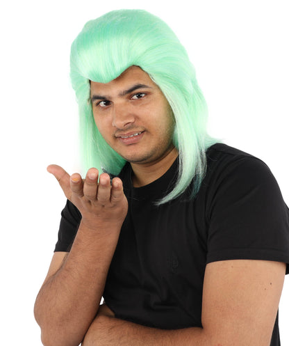 Adult Men's Elevated Mullet Wig | Light Green Flame-Retardant Synthetic Fiber | Ideal for Halloween, Cosplay, Theater, Drag And Parties