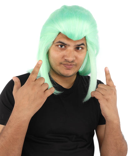 Adult Men's Elevated Mullet Wig | Light Green Flame-Retardant Synthetic Fiber | Ideal for Halloween, Cosplay, Theater, Drag And Parties