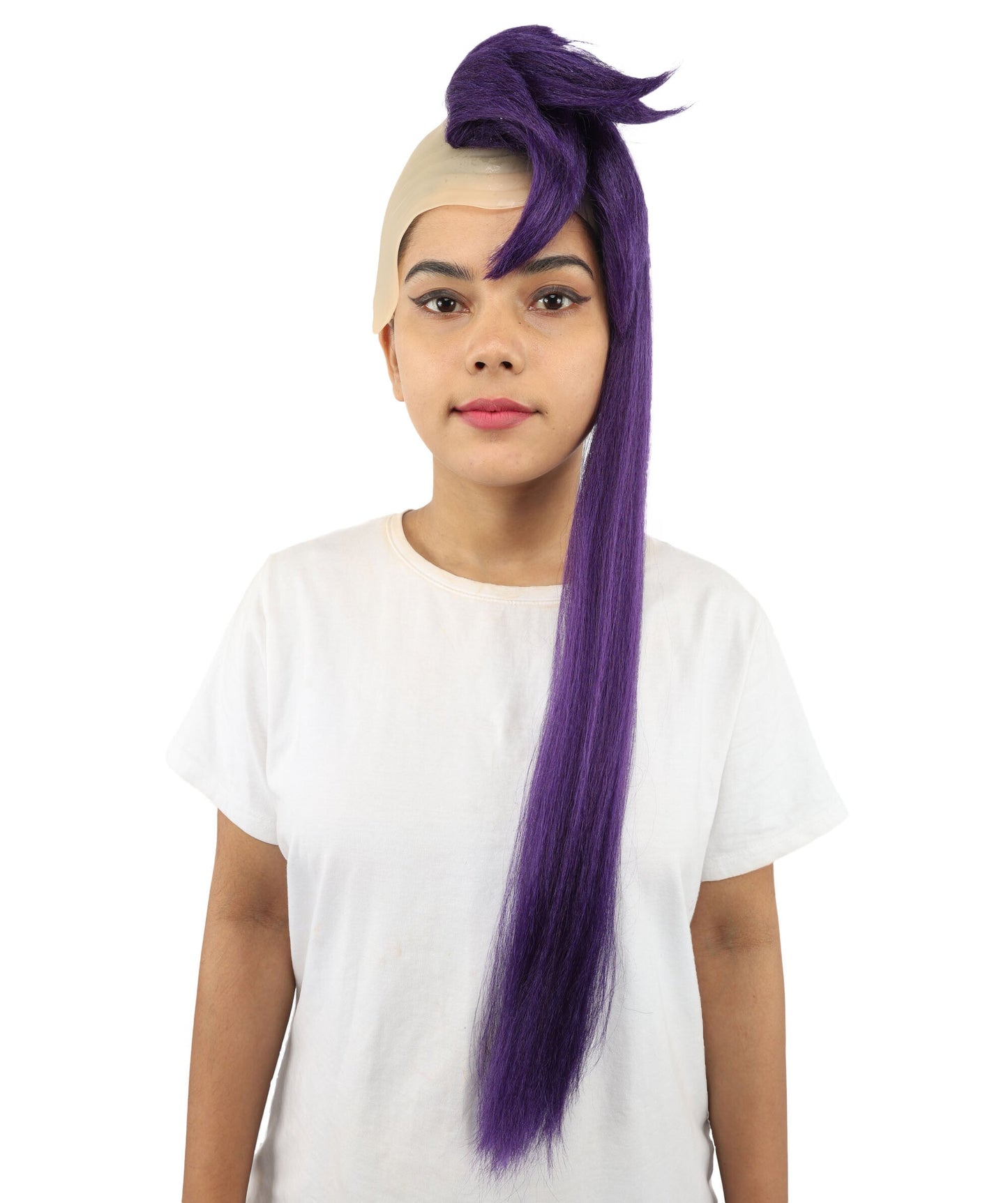 Adult Women’s Extra Long Side-Swept Straight Purple Wig | Animated Character-Inspired Hair with Bald Cap | Ideal for Halloween, Cosplay, and Themed Events