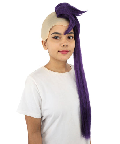 Adult Women’s Extra Long Side-Swept Straight Purple Wig | Animated Character-Inspired Hair with Bald Cap | Ideal for Halloween, Cosplay, and Themed Events