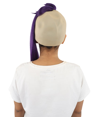Adult Women’s Extra Long Side-Swept Straight Purple Wig | Animated Character-Inspired Hair with Bald Cap | Ideal for Halloween, Cosplay, and Themed Events