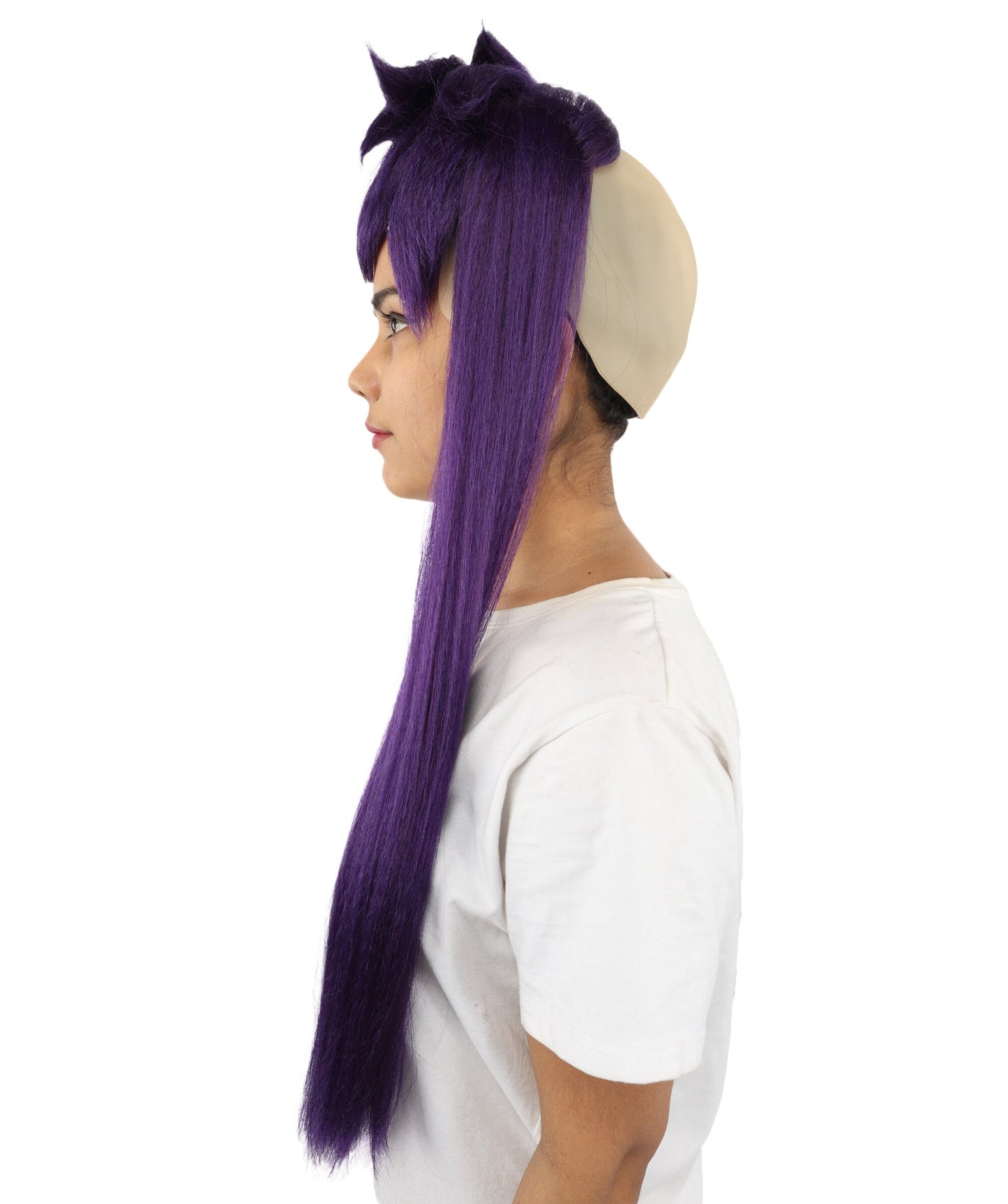 Adult Women’s Extra Long Side-Swept Straight Purple Wig | Animated Character-Inspired Hair with Bald Cap | Ideal for Halloween, Cosplay, and Themed Events