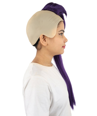 Adult Women’s Extra Long Side-Swept Straight Purple Wig | Animated Character-Inspired Hair with Bald Cap | Ideal for Halloween, Cosplay, and Themed Events