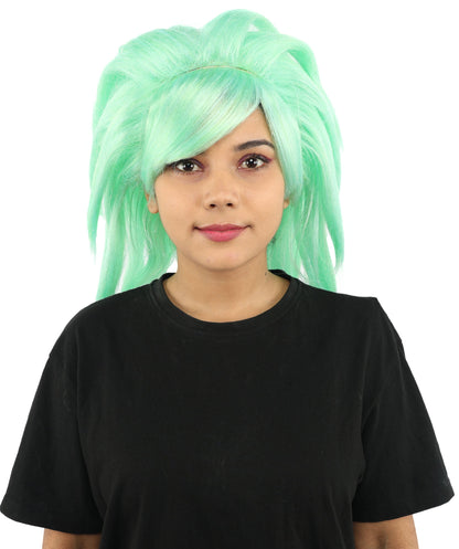 Adult Women’s Monster Wig | Light Green Fluffy Hair with Breathable Cap | Ideal for Halloween, Cosplay and Themed Parties