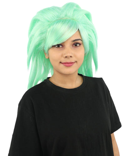 Adult Women’s Monster Wig | Light Green Fluffy Hair with Breathable Cap | Ideal for Halloween, Cosplay and Themed Parties
