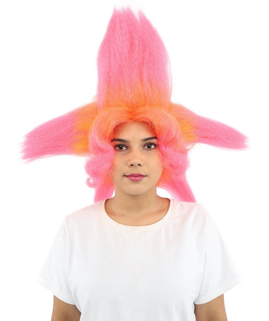 Adult Women’s Star-Shape Pink & Orange Spiky Wig | Bold Hair with Extreme Pointed Volume | Fantasy Accessory for Halloween, Cosplay & Theme Events