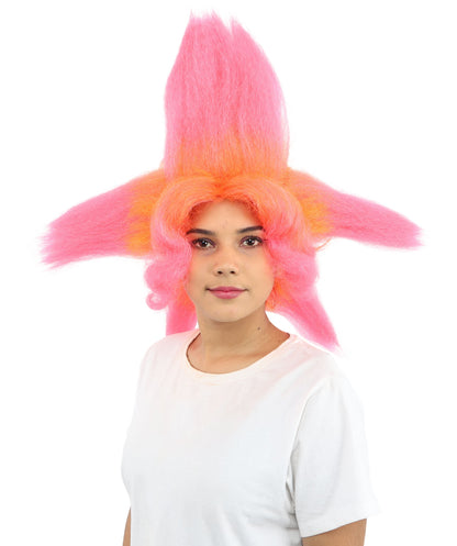 Adult Women’s Star-Shape Pink & Orange Spiky Wig | Bold Hair with Extreme Pointed Volume | Fantasy Accessory for Halloween, Cosplay & Theme Events