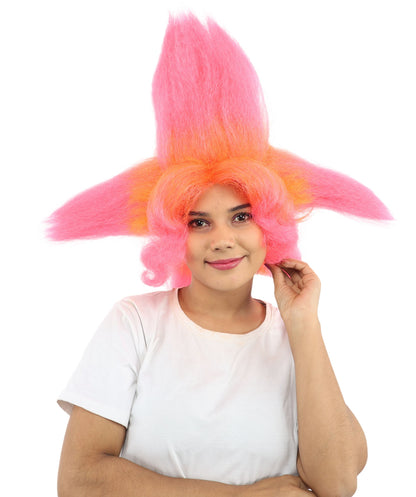Adult Women’s Star-Shape Pink & Orange Spiky Wig | Bold Hair with Extreme Pointed Volume | Fantasy Accessory for Halloween, Cosplay & Theme Events