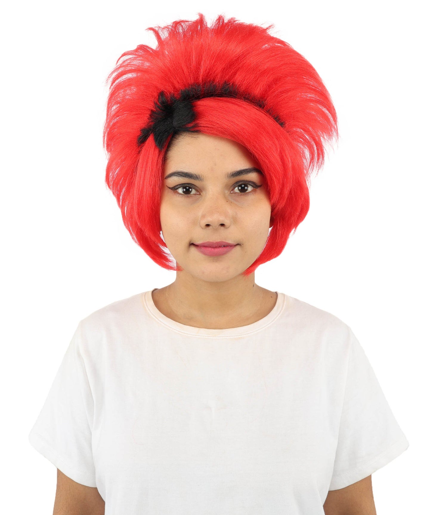 Adult Women’s Voluminous Red & Black Fantasy Medium Wig | Sculpted Pixie Style with Breathable Cap | Ideal for Halloween, Cosplay & Theme Events