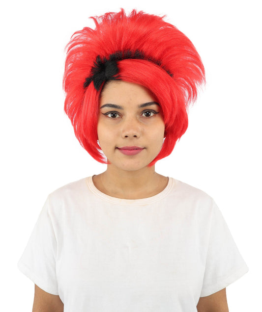 Adult Women’s Voluminous Red & Black Fantasy Medium Wig | Sculpted Pixie Style with Breathable Cap | Ideal for Halloween, Cosplay & Theme Events