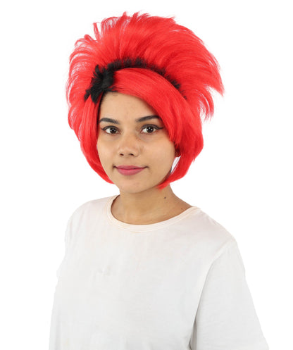 Adult Women’s Voluminous Red & Black Fantasy Medium Wig | Sculpted Pixie Style with Breathable Cap | Ideal for Halloween, Cosplay & Theme Events