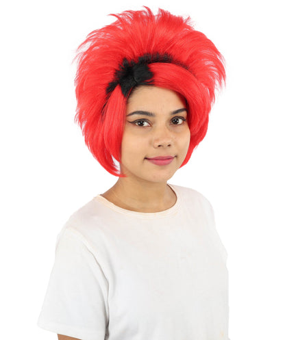 Adult Women’s Voluminous Red & Black Fantasy Medium Wig | Sculpted Pixie Style with Breathable Cap | Ideal for Halloween, Cosplay & Theme Events