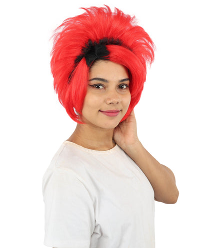 Adult Women’s Voluminous Red & Black Fantasy Medium Wig | Sculpted Pixie Style with Breathable Cap | Ideal for Halloween, Cosplay & Theme Events