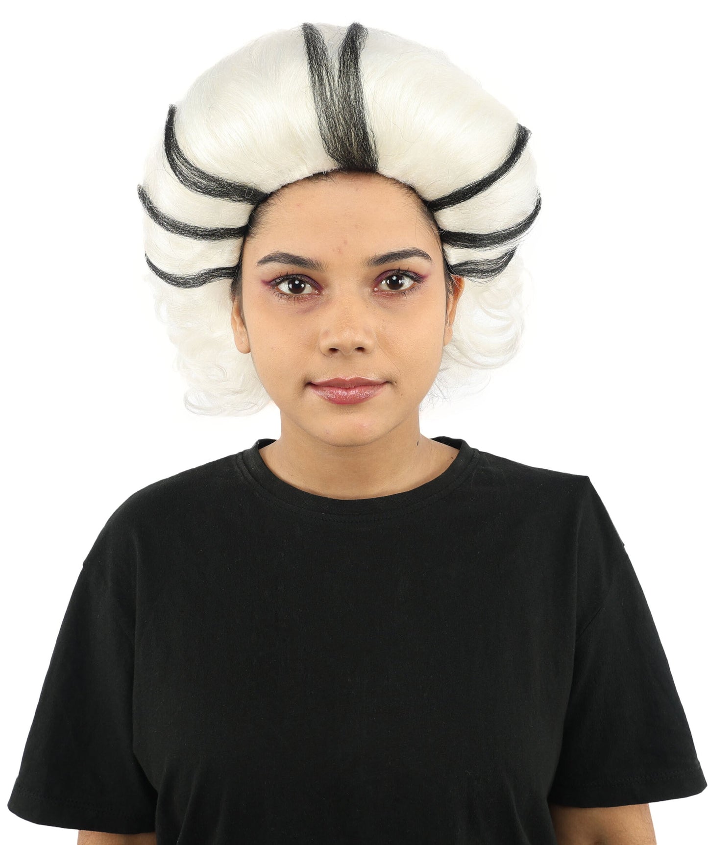 HPO Women’s Black & White Fluffy Fantasy Updo Wig | Voluminous Curly Hair | Ideal for Halloween, Cosplay & Theme Events