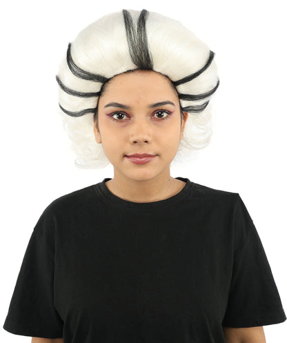 HPO Women’s Black & White Fluffy Fantasy Updo Wig | Voluminous Curly Hair | Ideal for Halloween, Cosplay & Theme Events