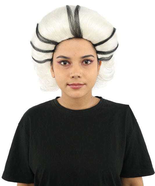 HPO Women’s Black & White Fluffy Fantasy Updo Wig | Voluminous Curly Hair | Ideal for Halloween, Cosplay & Theme Events