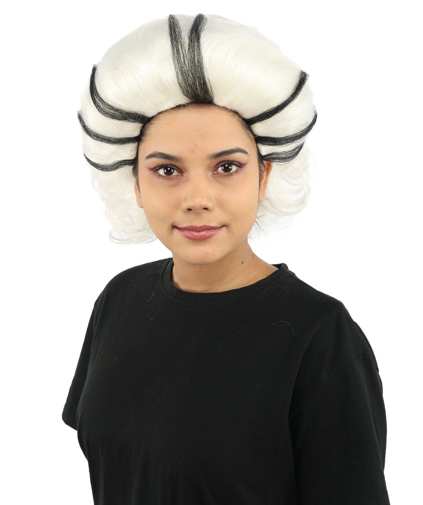 HPO Women’s Black & White Fluffy Fantasy Updo Wig | Voluminous Curly Hair | Ideal for Halloween, Cosplay & Theme Events