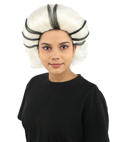 HPO Women’s Black & White Fluffy Fantasy Updo Wig | Voluminous Curly Hair | Ideal for Halloween, Cosplay & Theme Events