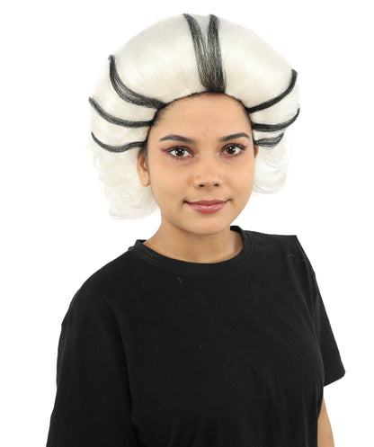 HPO Women’s Black & White Fluffy Fantasy Updo Wig | Voluminous Curly Hair | Ideal for Halloween, Cosplay & Theme Events
