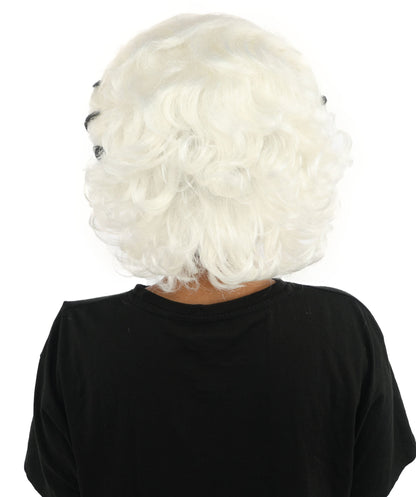 HPO Women’s Black & White Fluffy Fantasy Updo Wig | Voluminous Curly Hair | Ideal for Halloween, Cosplay & Theme Events