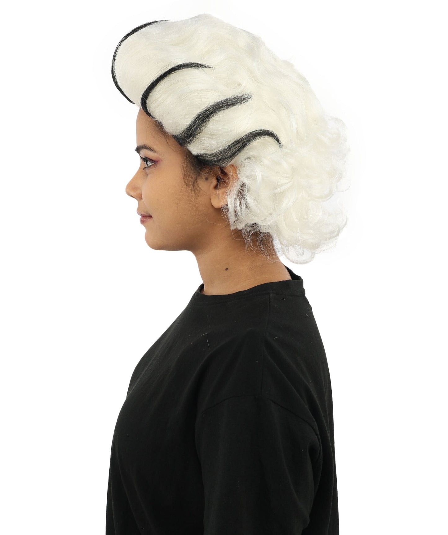 HPO Women’s Black & White Fluffy Fantasy Updo Wig | Voluminous Curly Hair | Ideal for Halloween, Cosplay & Theme Events