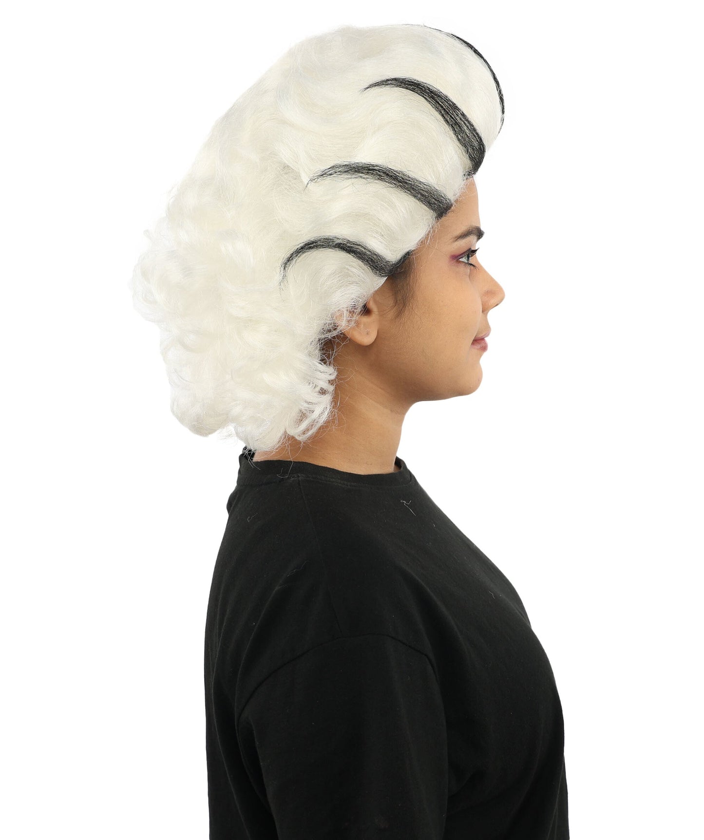HPO Women’s Black & White Fluffy Fantasy Updo Wig | Voluminous Curly Hair | Ideal for Halloween, Cosplay & Theme Events