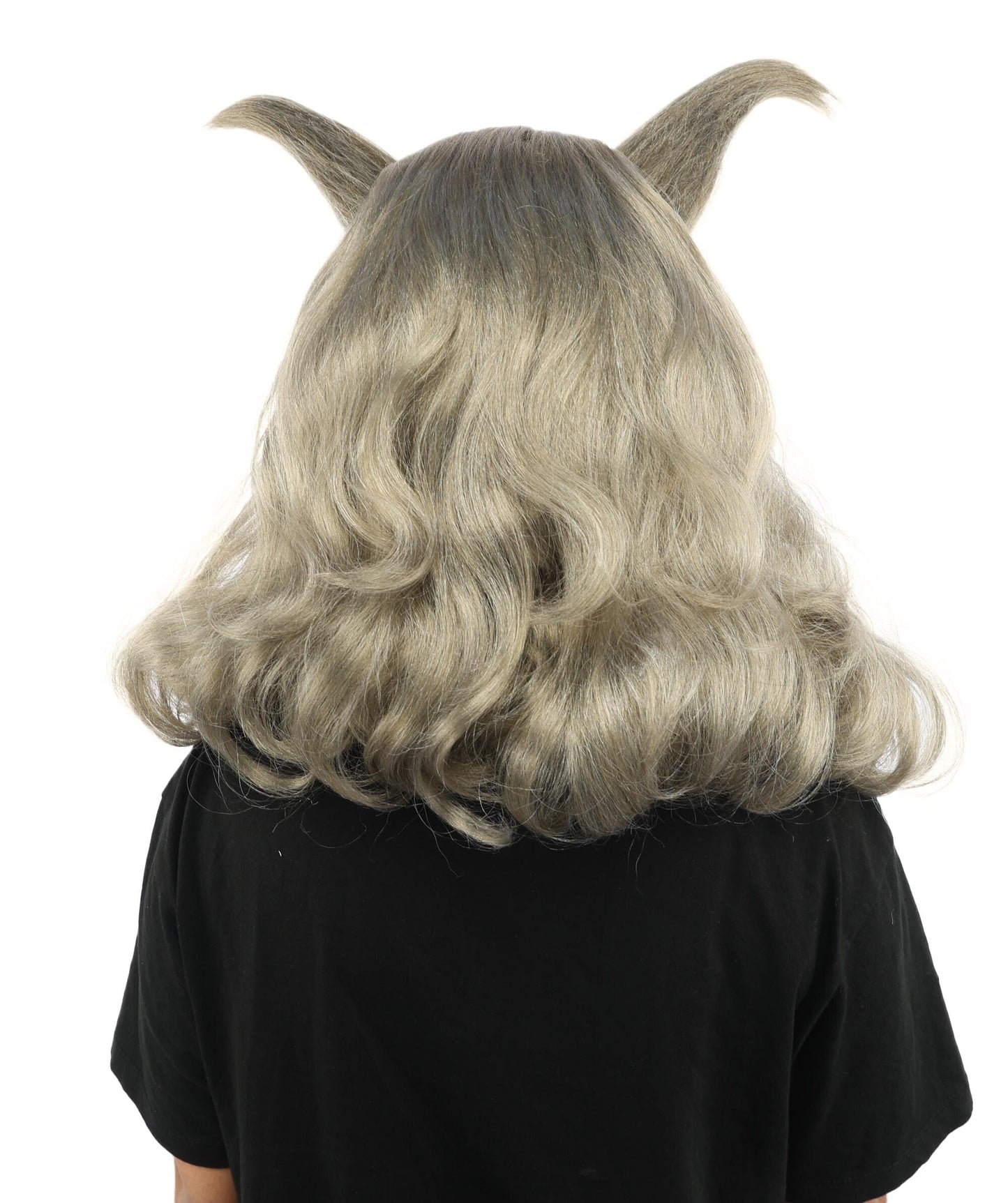 Adult Women’s Light Grey Fantasy Horn Wig | Curved Spike Updo Hairpiece | Ideal for Halloween, Cosplay, and Themed Parties