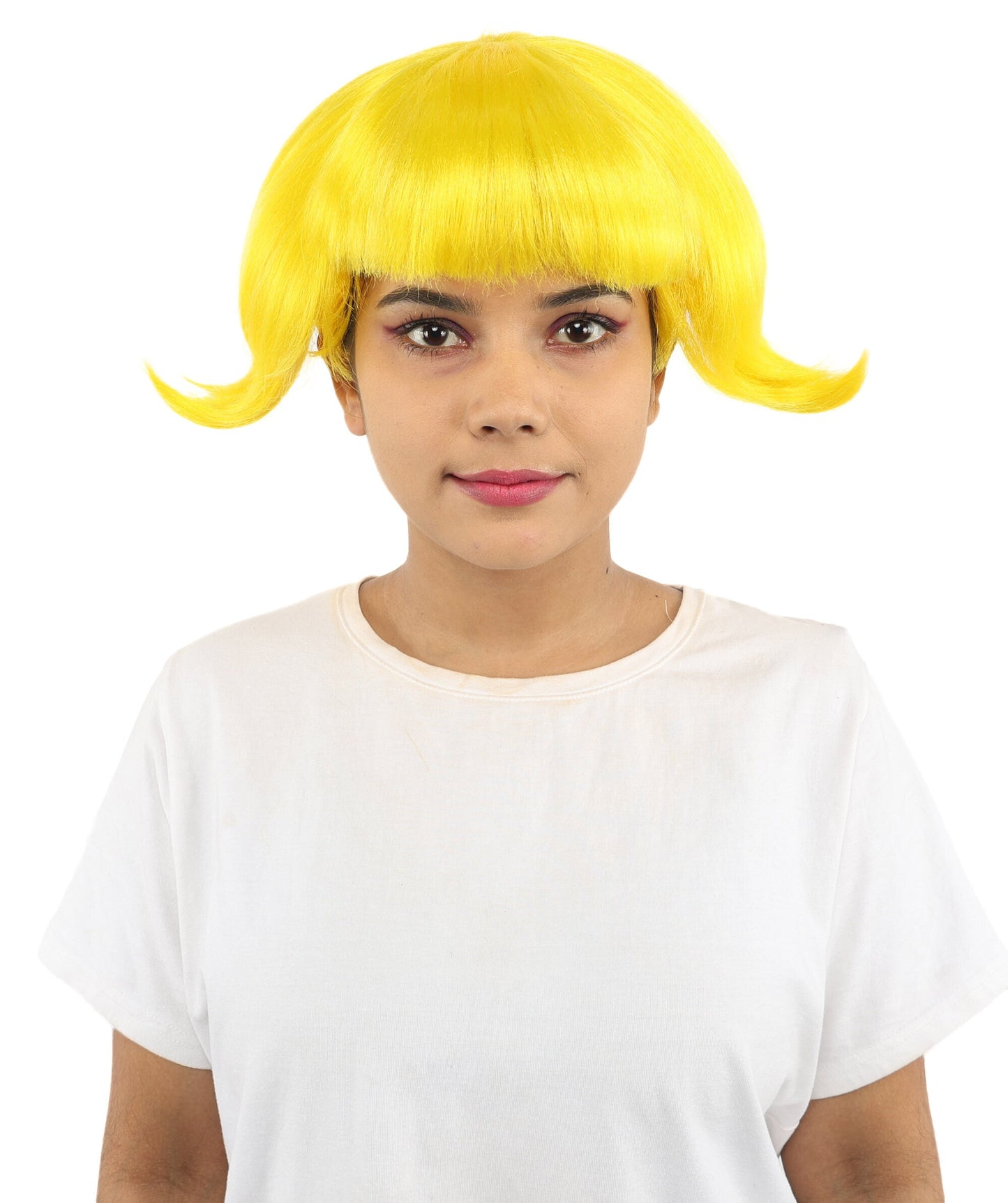 Adult Women’s Short Volume Yellow Wig | Bright Hair with Rounded Retro Style | Capless Design for Halloween, Cosplay & Theme Events