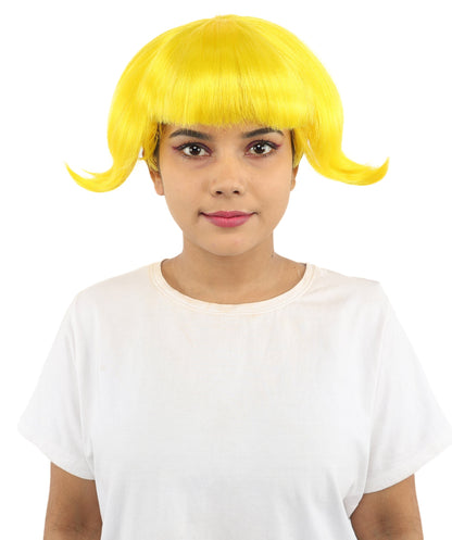 Adult Women’s Short Volume Yellow Wig | Bright Hair with Rounded Retro Style | Capless Design for Halloween, Cosplay & Theme Events
