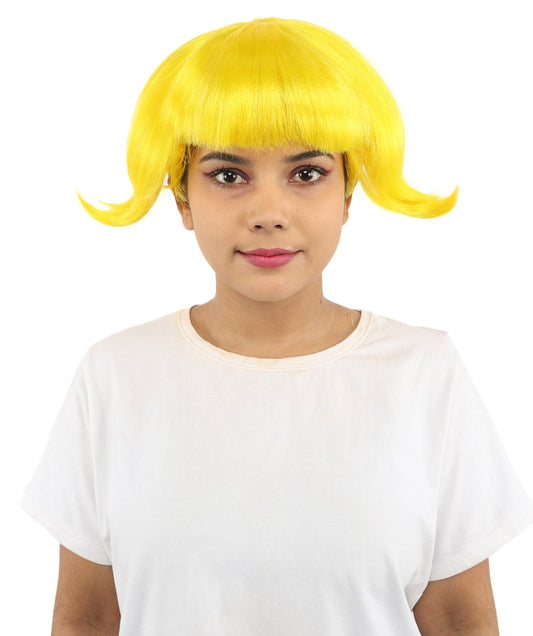 Adult Women’s Short Volume Yellow Wig | Bright Hair with Rounded Retro Style | Capless Design for Halloween, Cosplay & Theme Events