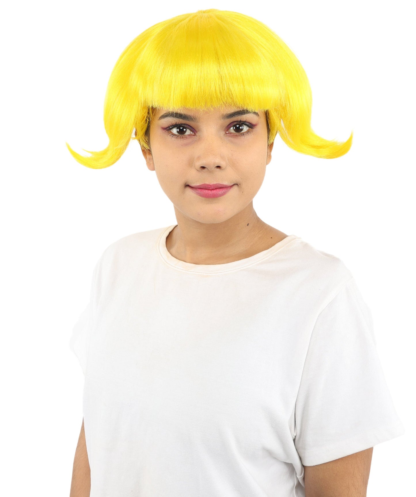 Adult Women’s Short Volume Yellow Wig | Bright Hair with Rounded Retro Style | Capless Design for Halloween, Cosplay & Theme Events