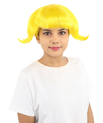 Adult Women’s Short Volume Yellow Wig | Bright Hair with Rounded Retro Style | Capless Design for Halloween, Cosplay & Theme Events