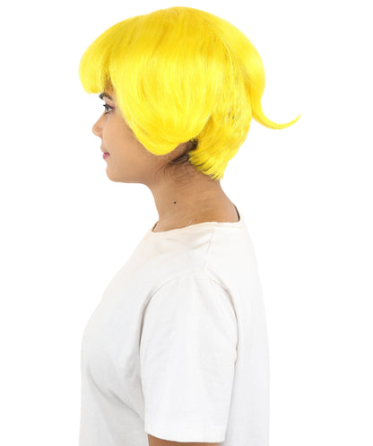 Adult Women’s Short Volume Yellow Wig | Bright Hair with Rounded Retro Style | Capless Design for Halloween, Cosplay & Theme Events