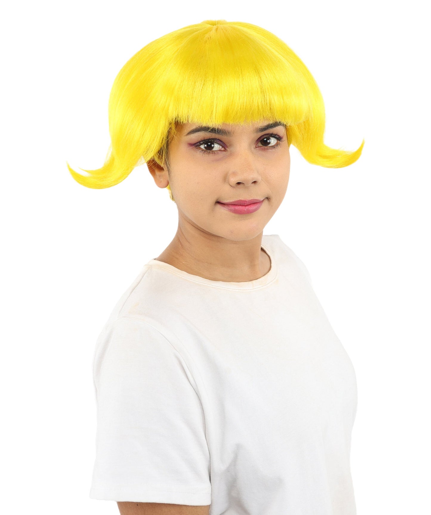 Adult Women’s Short Volume Yellow Wig | Bright Hair with Rounded Retro Style | Capless Design for Halloween, Cosplay & Theme Events