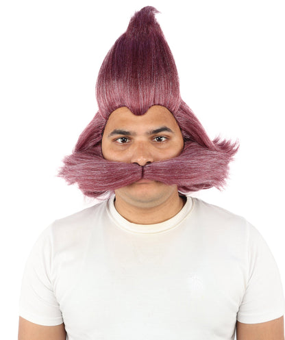 Men's Whimsical Pointed Wig and Mustache Set | Tall sweeping synthetic top with dense curled mustache and capless construction | Essential for theatrical stage drag performance costume events and party