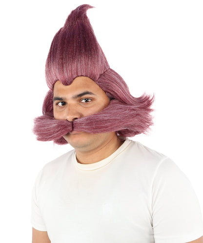 Men's Whimsical Pointed Wig and Mustache Set | Tall sweeping synthetic top with dense curled mustache and capless construction | Essential for theatrical stage drag performance costume events and party