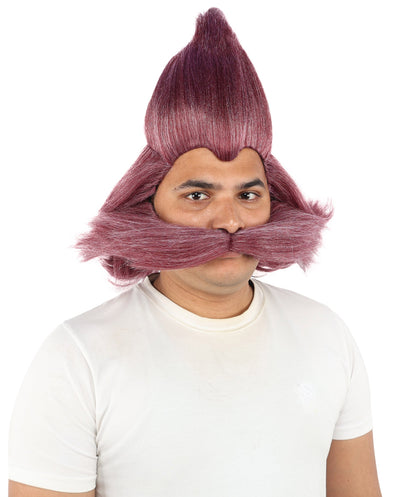 Men's Whimsical Pointed Wig and Mustache Set | Tall sweeping synthetic top with dense curled mustache and capless construction | Essential for theatrical stage drag performance costume events and party