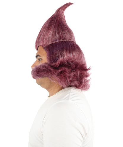Men's Whimsical Pointed Wig and Mustache Set | Tall sweeping synthetic top with dense curled mustache and capless construction | Essential for theatrical stage drag performance costume events and party