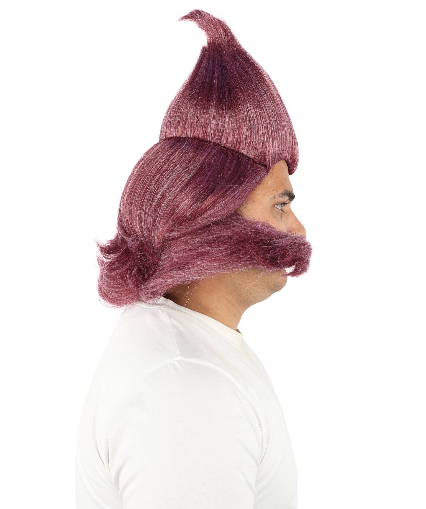 Men's Whimsical Pointed Wig and Mustache Set | Tall sweeping synthetic top with dense curled mustache and capless construction | Essential for theatrical stage drag performance costume events and party