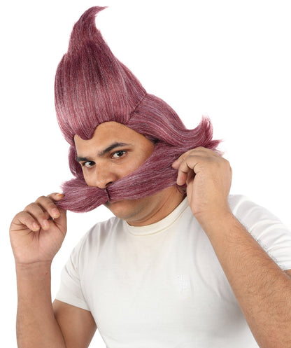 Men's Whimsical Pointed Wig and Mustache Set | Tall sweeping synthetic top with dense curled mustache and capless construction | Essential for theatrical stage drag performance costume events and party