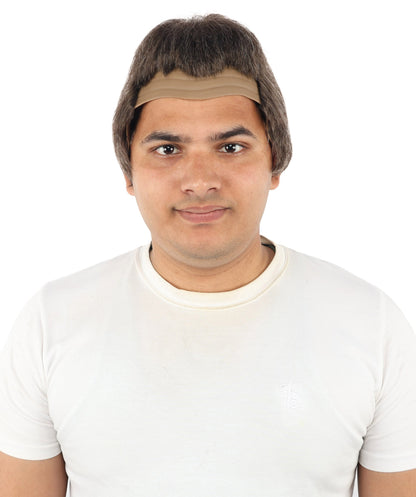 Short Textured Mens Wig | Grey synthetic fibers with subtle volume layered cut and bald cap construction | Essential for theater performance Halloween party and costume events