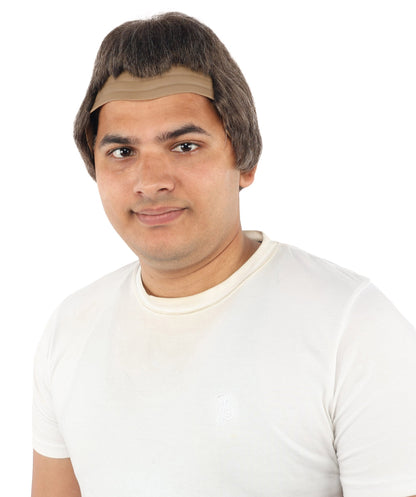 Short Textured Mens Wig | Grey synthetic fibers with subtle volume layered cut and bald cap construction | Essential for theater performance Halloween party and costume events