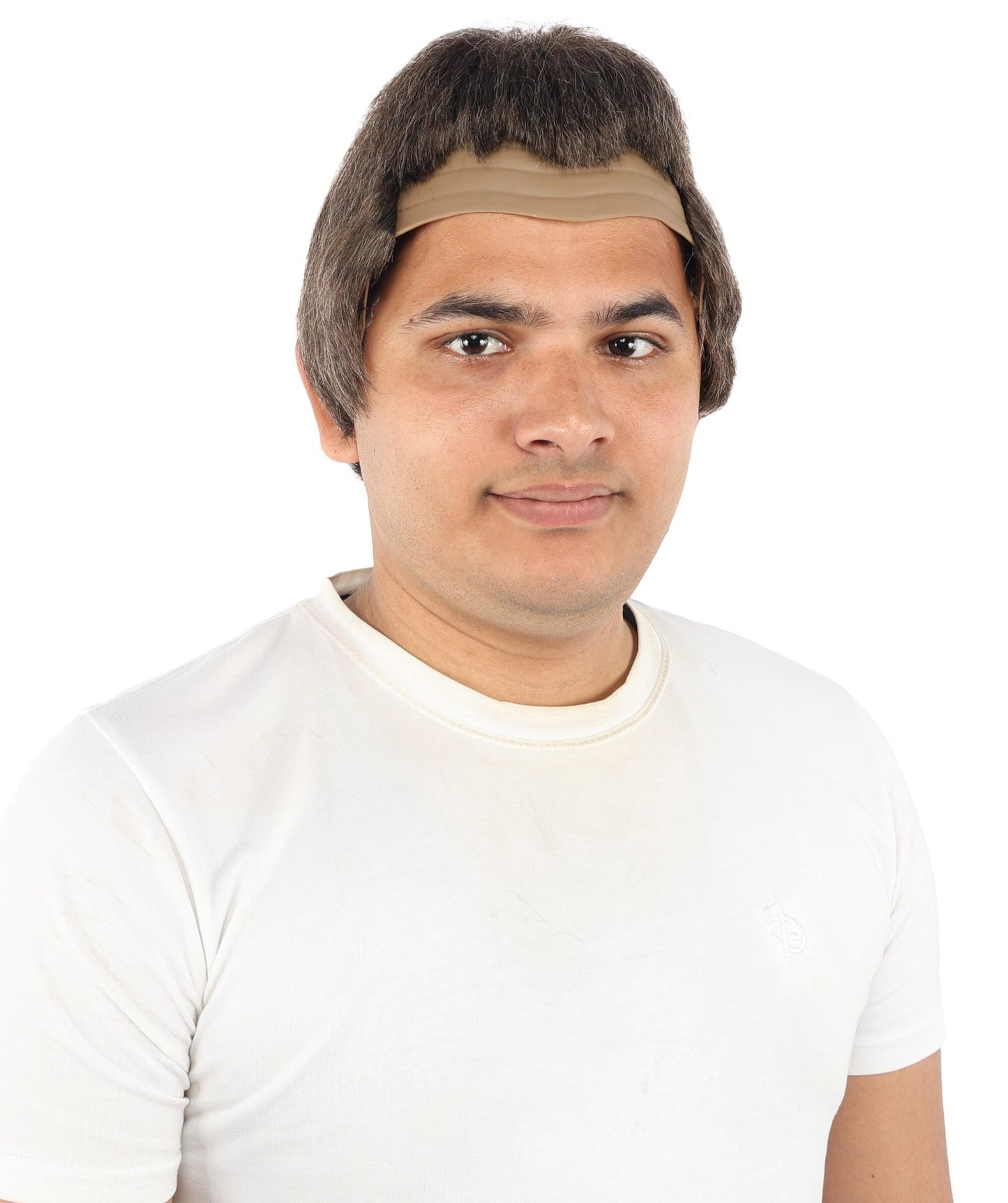 Short Textured Mens Wig | Grey synthetic fibers with subtle volume layered cut and bald cap construction | Essential for theater performance Halloween party and costume events
